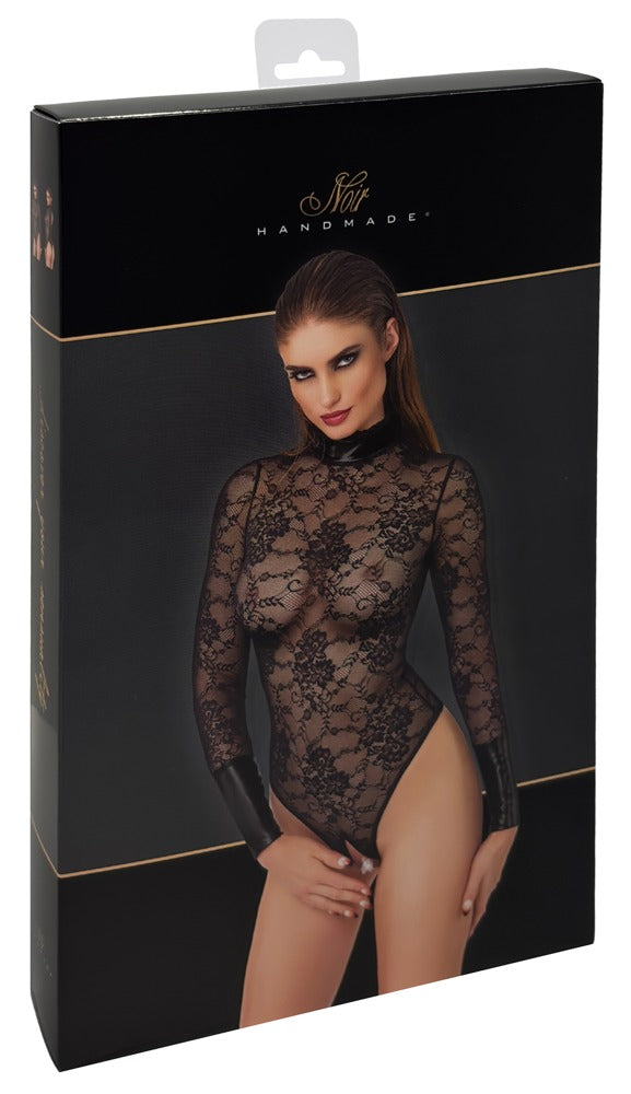 Noir kruisloze body met bloemenkant - Zwart - Noir - SKU: 26449751021