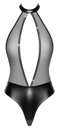 Noir Body met powerwetlook en transparant powernet - Zwart