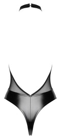 Noir Body met powerwetlook en transparant powernet - Zwart