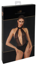 Noir Body met powerwetlook en transparant powernet - Zwart