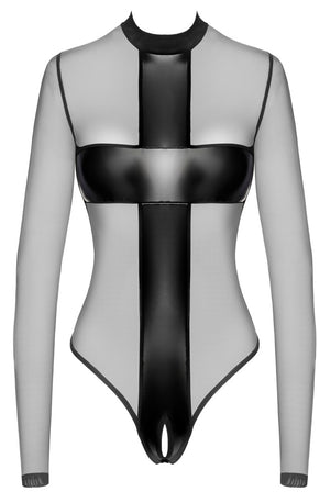 Noir Body kruisloos met powerwetlook-inzetstukken - Zwart