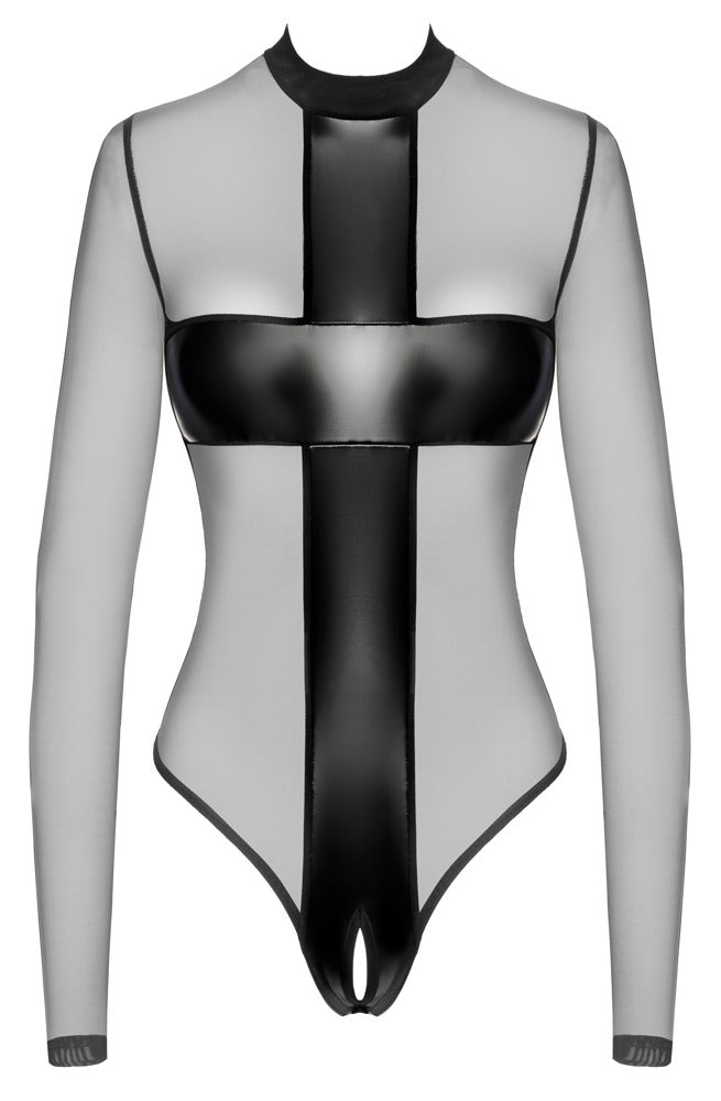 Noir Body kruisloos met powerwetlook-inzetstukken - Zwart