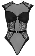 Cottelli LINGERIE Body met kant en powernet - Zwart