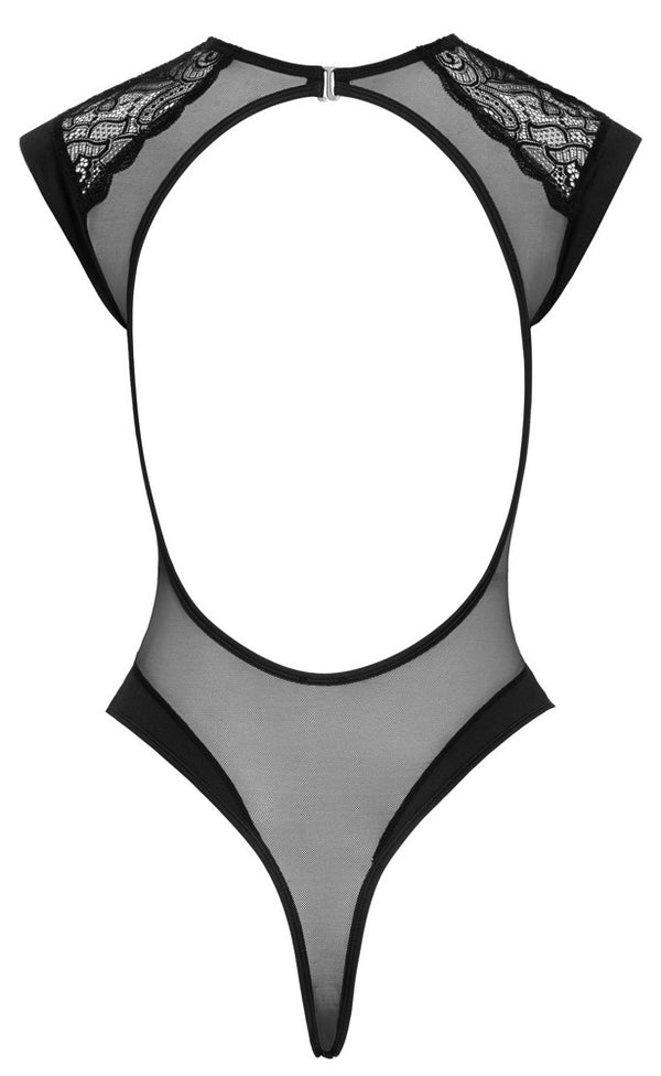 Cottelli LINGERIE body met kant en powernet S/M - Zwart - Cottelli LINGERIE - SKU: 26450251111