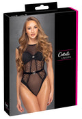 Cottelli LINGERIE Body met kant en powernet - Zwart
