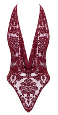 Noir Body transparant met fluweelprint - Bordeaux