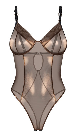 Obsessive Body kruisloos met thong en beenhoge snit - Bruin