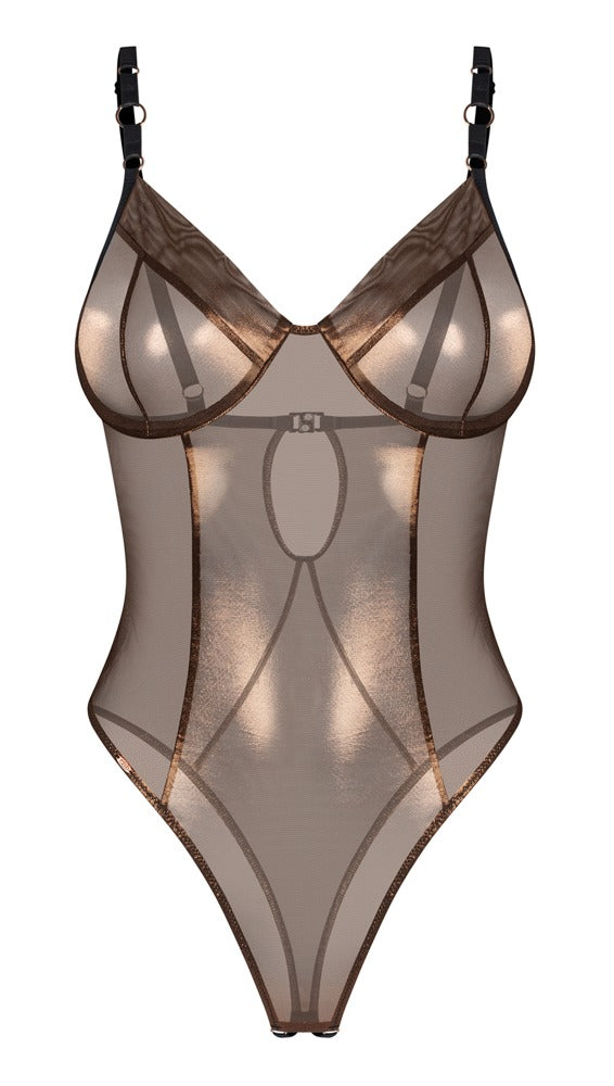 Obsessive Body kruisloos met thong en beenhoge snit - Bruin
