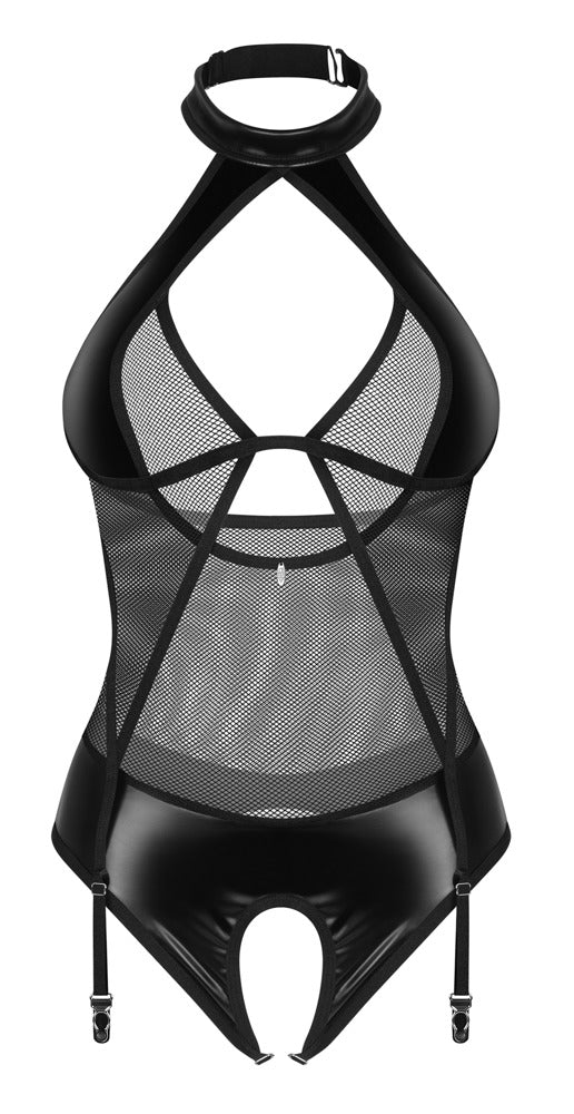 Obsessive Body kruisloos met jarretels en wetlook - Zwart - Obsessive - SKU: 26450841111