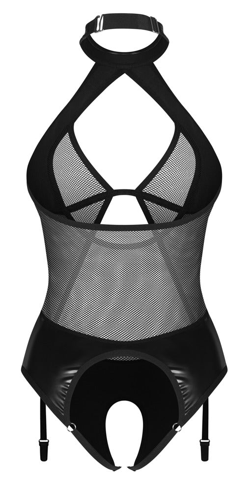 Obsessive Body kruisloos met jarretels en wetlook - Zwart - Obsessive - SKU: 26450841111