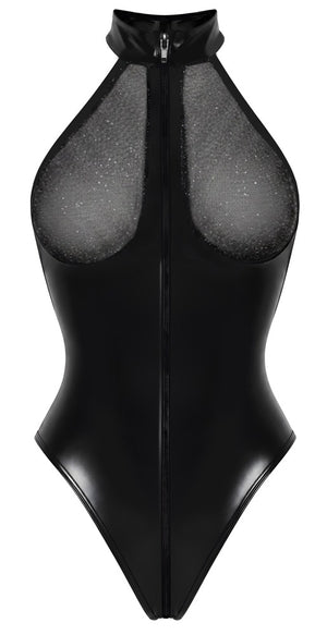 Noir thong body met wetlook glans - Zwart