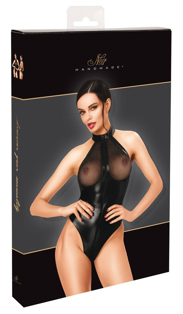 Noir thong body met wetlook glans - Zwart