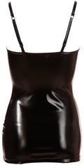 Cottelli PARTY Wetlook jurk met jarretels en vetersluiting - Zwart