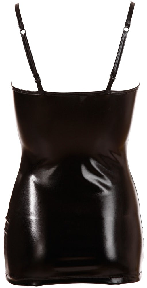 Cottelli PARTY wetlook jurk met vetersluiting - Zwart - Cottelli PARTY - SKU: 27103581021