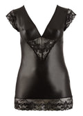 Cottelli CURVES Jurk wetlook met kanten accenten - Zwart