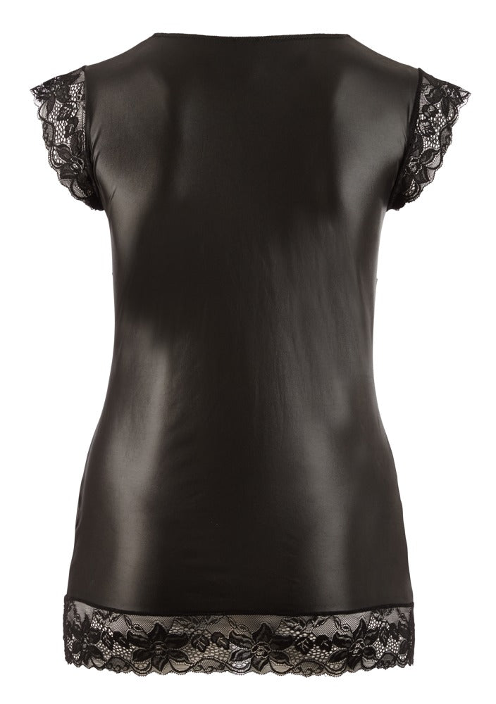 Cottelli CURVES Jurk wetlook met kanten accenten - Zwart