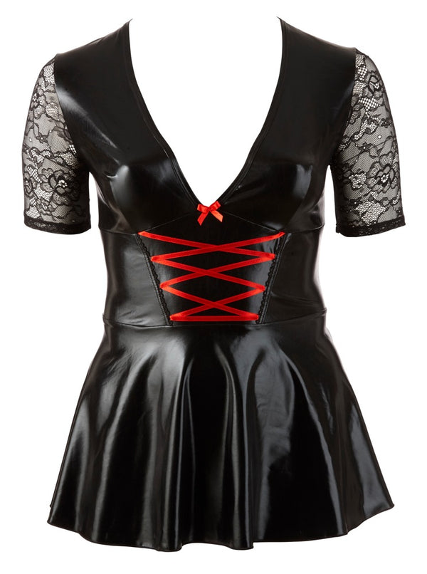Cottelli CURVES jurk met rode vetersluiting XL - Zwart - Cottelli CURVES - SKU: 27152011051