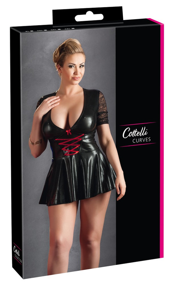 Cottelli CURVES jurk met rode vetersluiting XL - Zwart - Cottelli CURVES - SKU: 27152011051