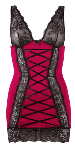 Cottelli LINGERIE Chemise met jarretels en kanten details - Rood