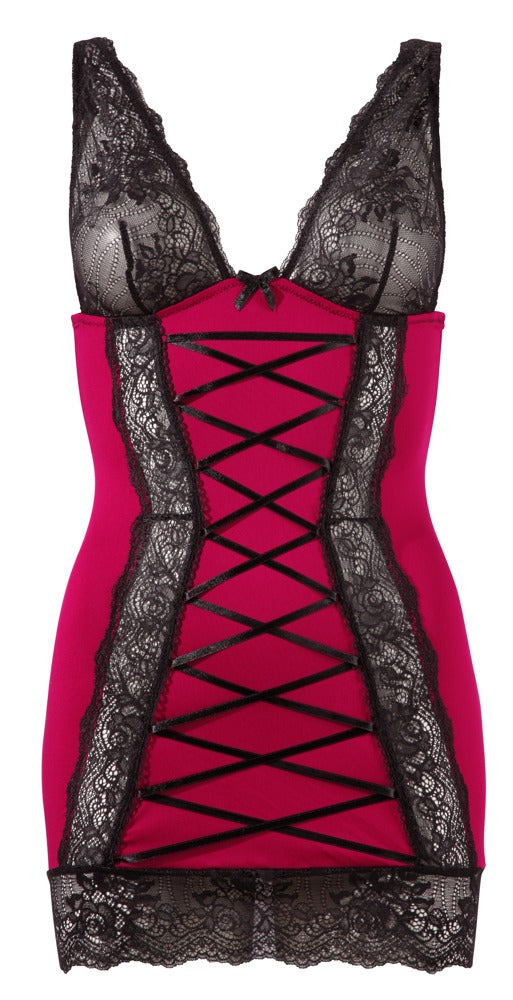 Cottelli LINGERIE chemise met vetersluiting - Zwart - Cottelli LINGERIE - SKU: 27152951021
