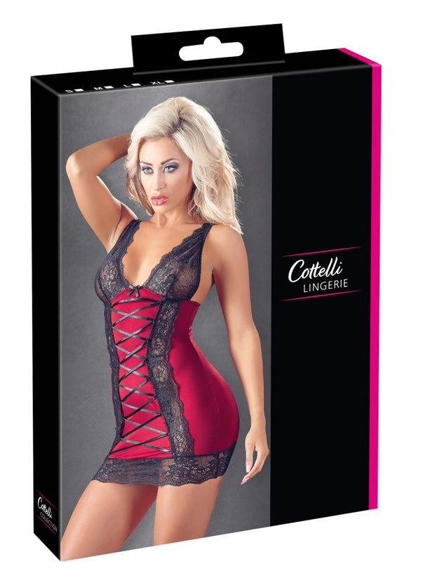 Cottelli LINGERIE chemise met vetersluiting - Zwart - Cottelli LINGERIE - SKU: 27152951021