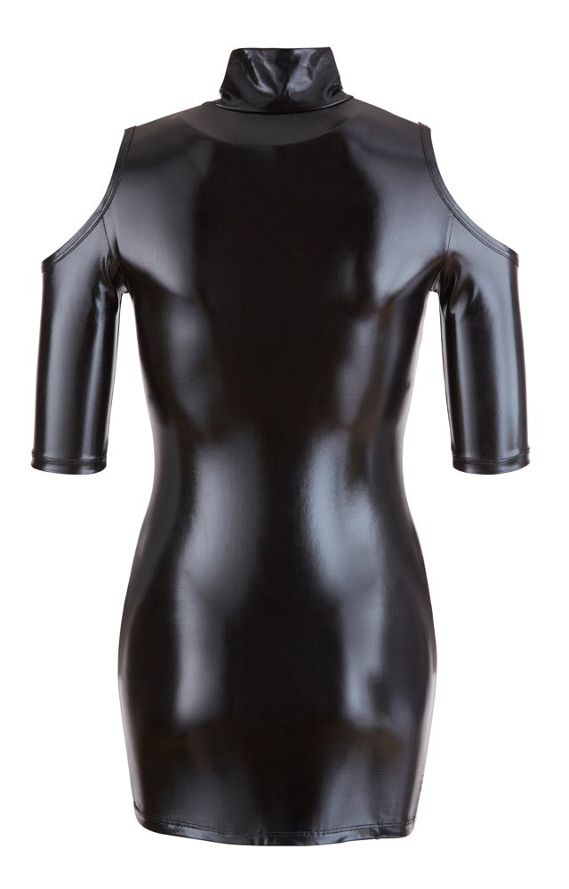 Cottelli PARTY Jurk met wetlook en opstaande kraag - Zwart