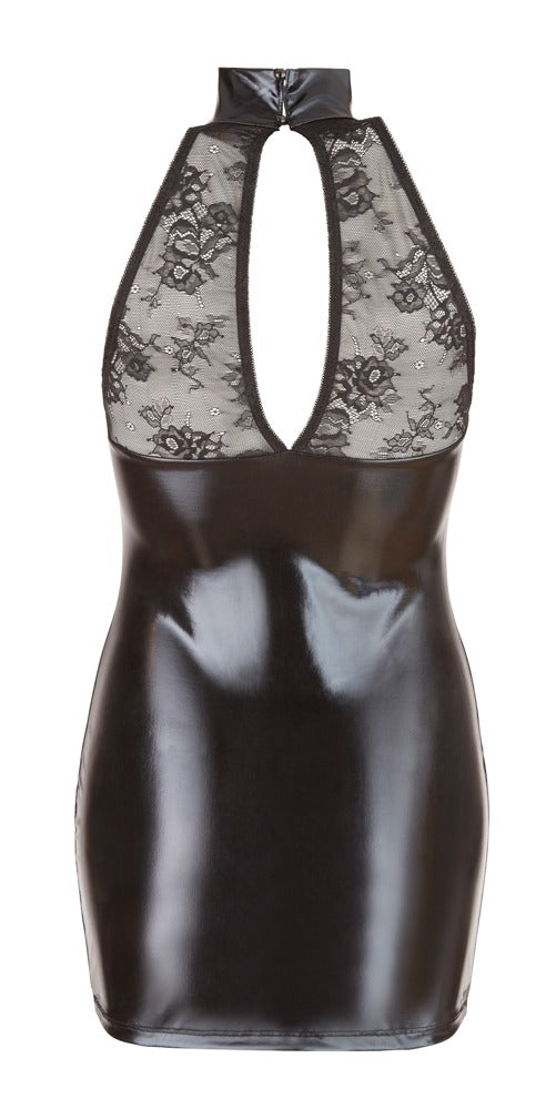 Cottelli PARTY Jurk met wetlook en kant - Zwart