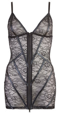 Cottelli LINGERIE Jurk met wetlook strepen en ritssluiting - Zwart