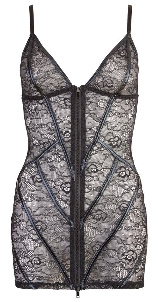 Cottelli LINGERIE Jurk met wetlook strepen en ritssluiting - Zwart - Cottelli LINGERIE - SKU: 27160201021