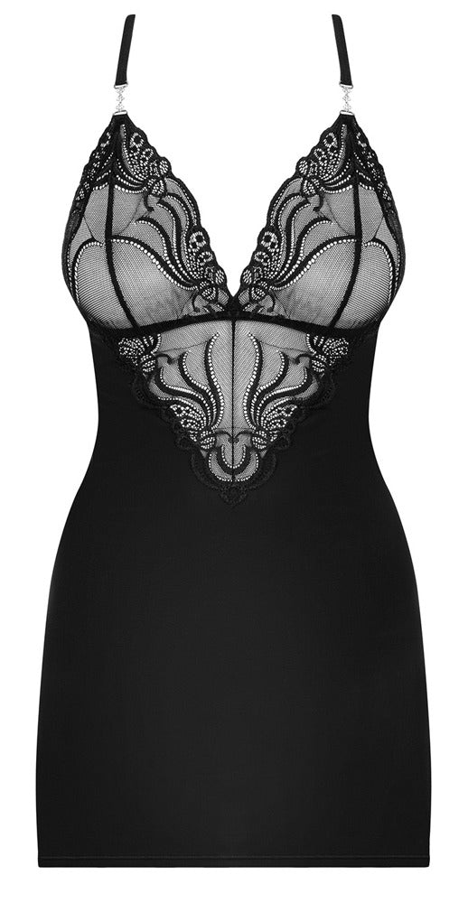 Obsessive Lingeriejurk met jarretels en kant - Zwart - Obsessive - SKU: 27170341111