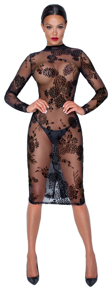 Noir Jurk transparant met fluwelen print - Zwart - Noir - SKU: 27179211021