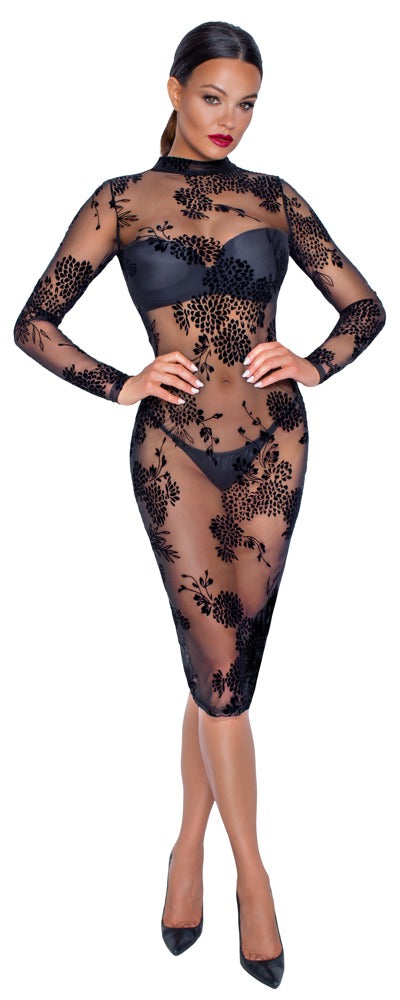 Noir Jurk transparant met fluwelen print - Zwart - Noir - SKU: 27179211021