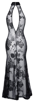 Noir Lange jurk transparant met fluwelen bloemenprint - Zwart