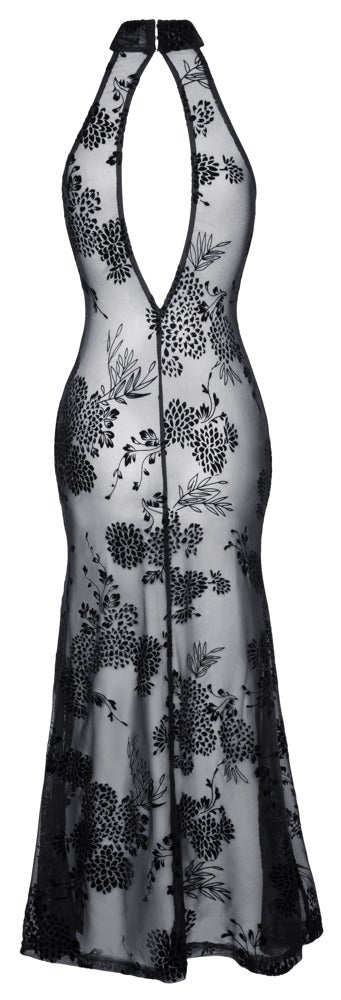 Noir Lange jurk transparant met fluwelen bloemenprint - Zwart
