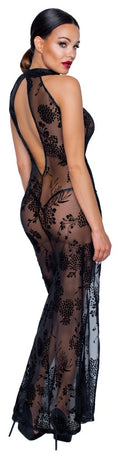 Noir Lange jurk transparant met fluwelen bloemenprint - Zwart