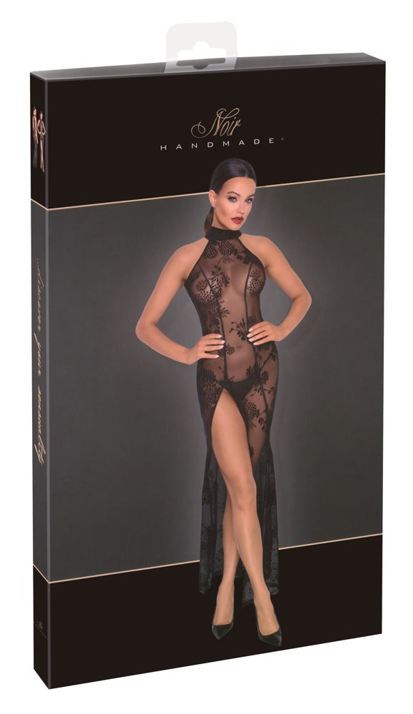 Noir Lange jurk transparant met fluwelen bloemenprint - Zwart - Noir - SKU: 27180811021