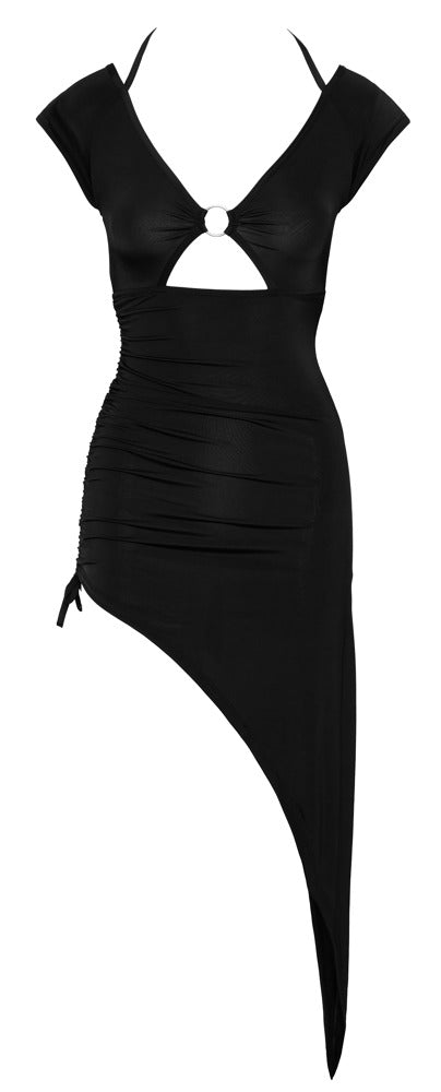 Cottelli PARTY asymmetrische jurk met ruches - Zwart - Cottelli PARTY - SKU: 27181541021