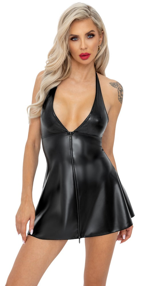 Noir Boudoirjurk met slangenleer en wetlook - Zwart - Noir - SKU: 27182601021