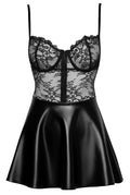 Noir Boudoir jurkje kant en wetlook - Zwart