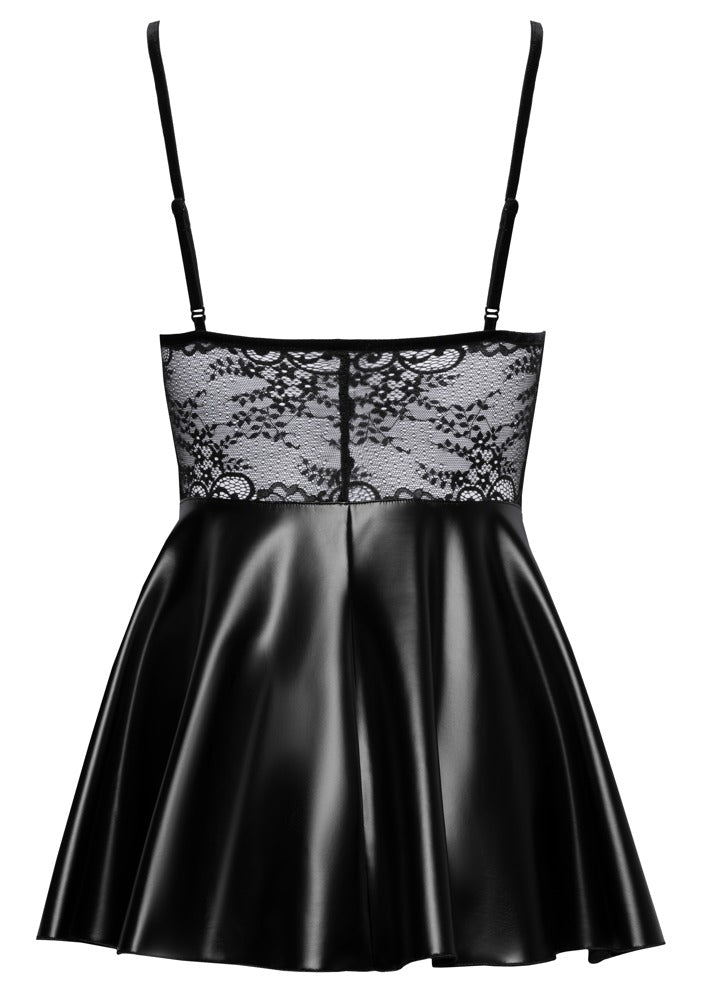 Noir Boudoir jurkje kant en wetlook - Zwart