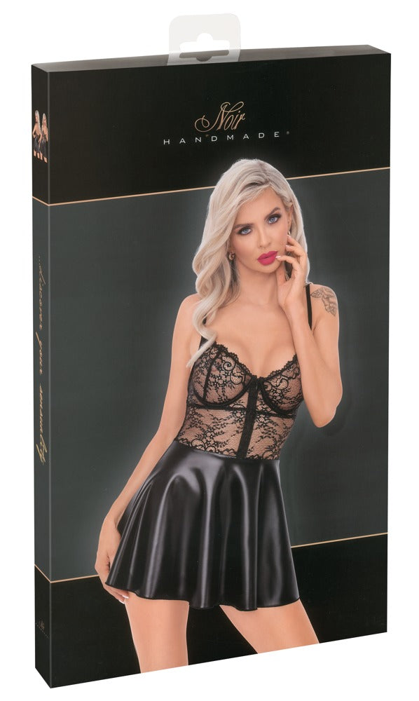 Noir Boudoir jurkje kant en wetlook - Zwart - Noir - SKU: 27182781021