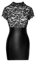 Noir Jurk kort met kant en powerwetlook - Zwart