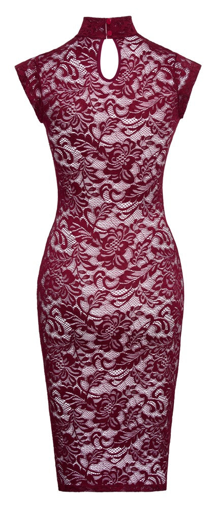 Cottelli PARTY Jurk met kant en taps toelopend - Bordeaux - Cottelli PARTY - SKU: 27189793051