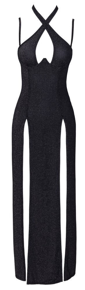 Cottelli PARTY halterneck glamourjurk - Zwart - Cottelli PARTY - SKU: 27191421021