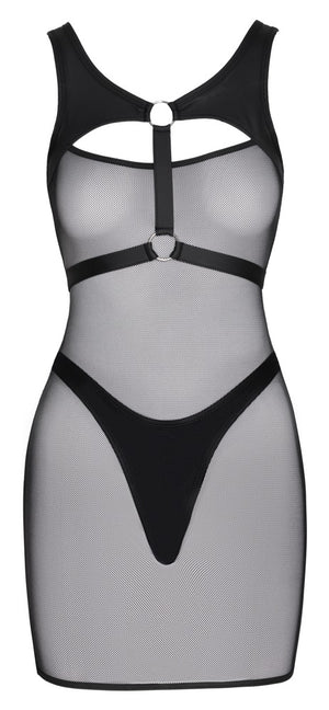Cottelli PARTY Mini-jurk met harnas en zilverkleurige ringen - Zwart