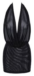 Noir Halterneck mini jurk met jarretels - Zwart
