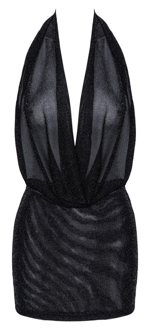 Noir Halterneck mini jurk met jarretels - Zwart
