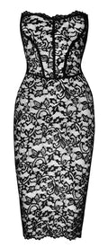 Noir Kokerjurkje strapless met korsetstijl en stiksels - Zwart