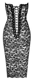 Noir Kokerjurkje strapless met korsetstijl en stiksels - Zwart