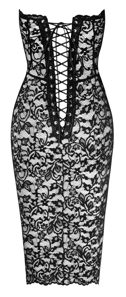 Noir Kokerjurkje strapless met korsetstijl en stiksels - Zwart